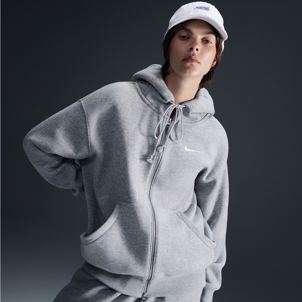 Nike phoenix fleece oversized women’s 2X Heather Gray Zip-Up Sweater hoodie